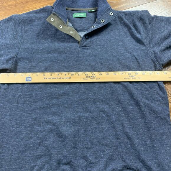 Orvis Pullover Sweater Mens L Quarter 3/4 button Cotton Blend Blue - Picture 3 of 6